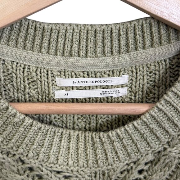 Anthropologie Lace Peplum Sweater Green XS Cable Knit Boho Cottagecore - Picture 4 of 7